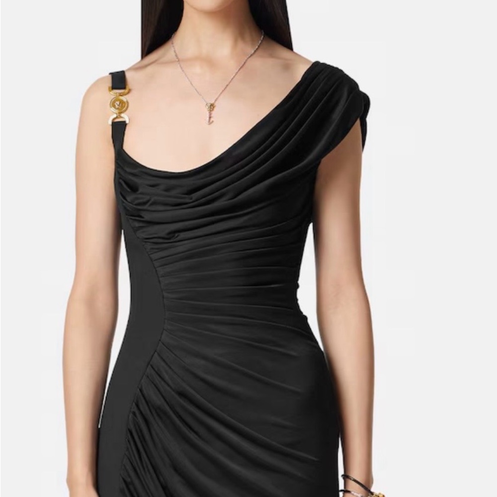 Versace Black One-Shoulder Dress with Gold Accent